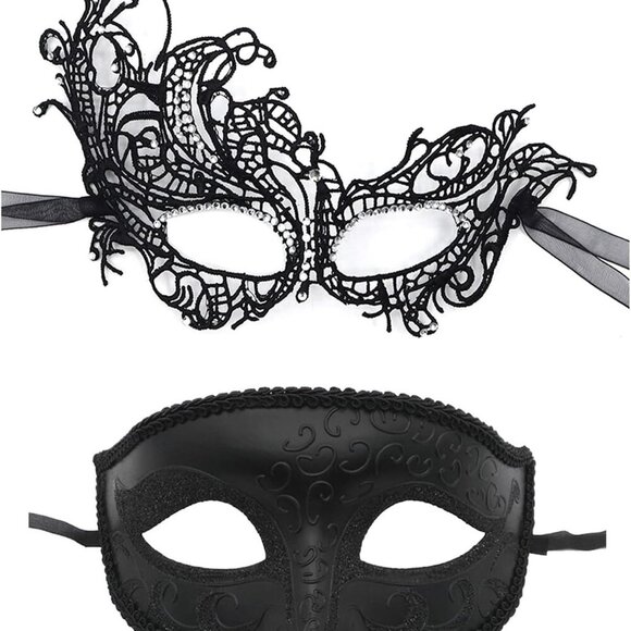 Couple Masquerade Mask Set Halloween Mardi Gras Cosplay Cocktail Party Lace Cost - Picture 1 of 7